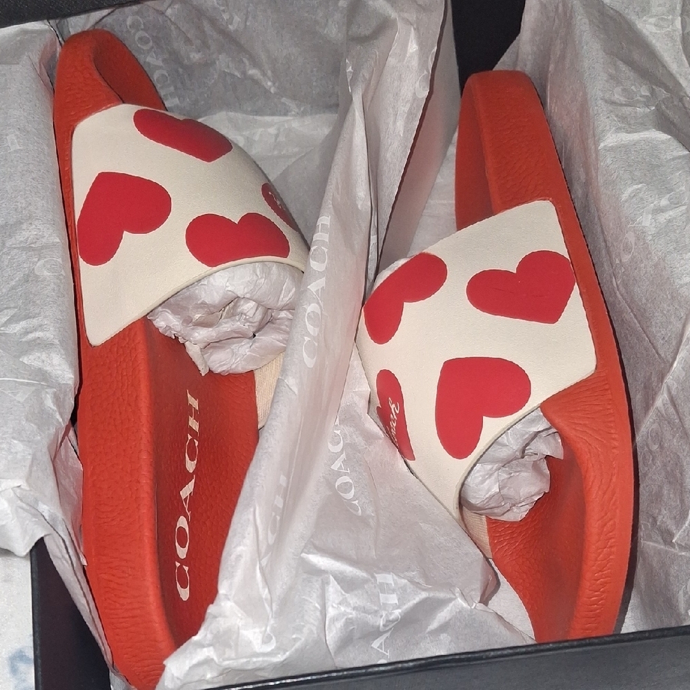 Coach Red and White Heart Slides - Picture 8 of 9